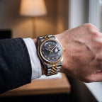 Montre La Cannelée signée L'Heure Juste, acier et bracelet jubilé