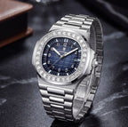 Montre L'Éclat, cadran quadrillé et boîtier intégré en acier – L'Heure Juste