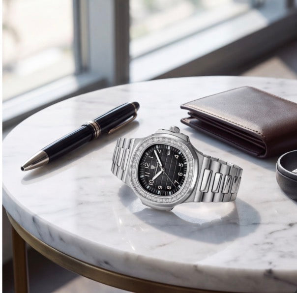 L'Éclat, montre à cadran quadrillé et boîtier intégré – L'Heure Juste