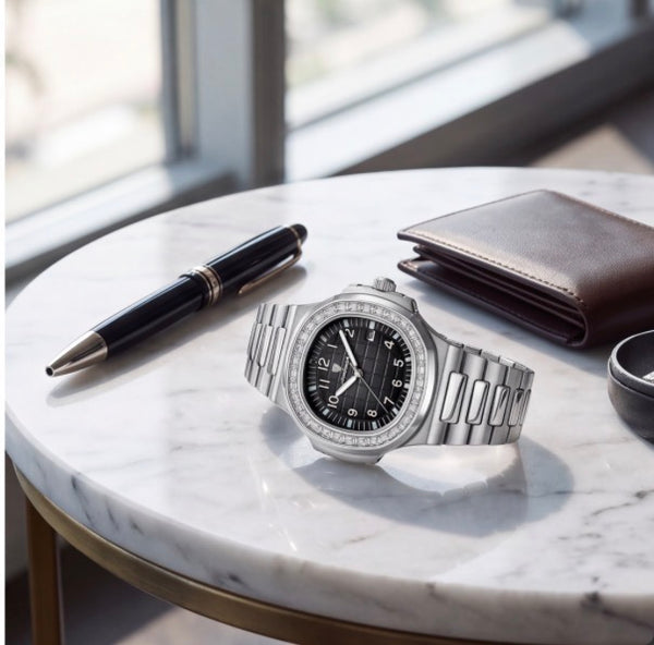 L'Éclat, montre à cadran quadrillé et boîtier intégré – L'Heure Juste