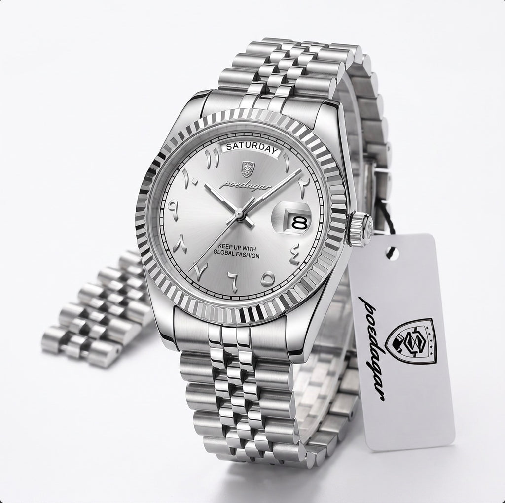 Montre La Cannelée, lunette striée et bracelet jubilé en acier – L'Heure Juste