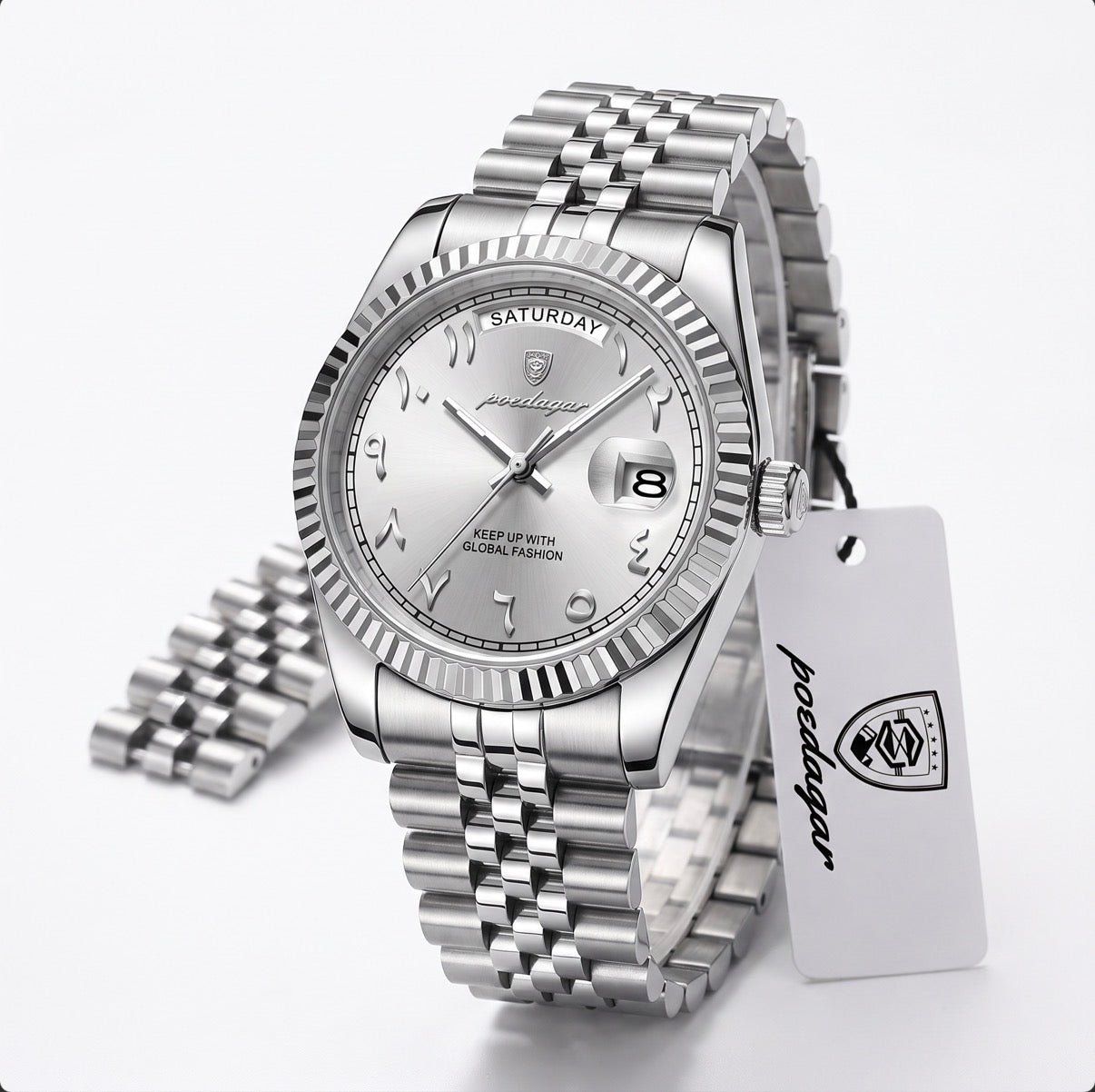 Montre La Cannelée, lunette striée et bracelet jubilé en acier – L'Heure Juste