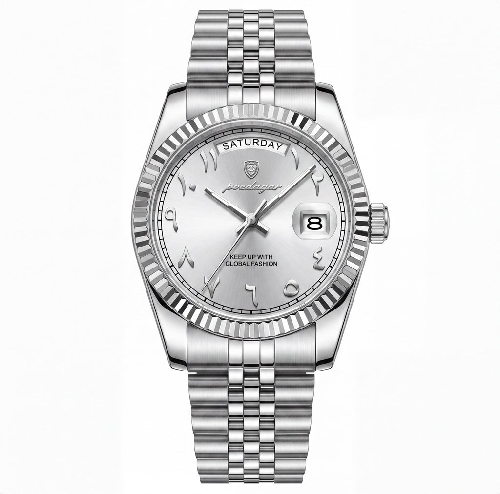 Montre La Cannelée en acier, lunette cannelée et bracelet jubilé – L'Heure Juste