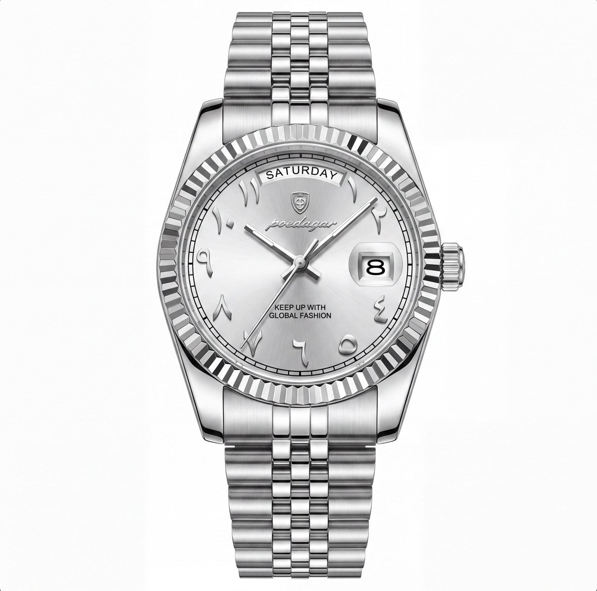 Montre La Cannelée en acier, lunette cannelée et bracelet jubilé – L'Heure Juste
