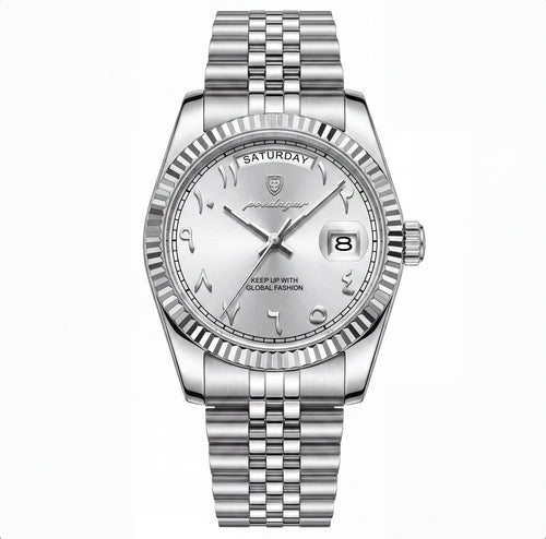 Montre La Cannelée en acier, lunette cannelée et bracelet jubilé – L'Heure Juste