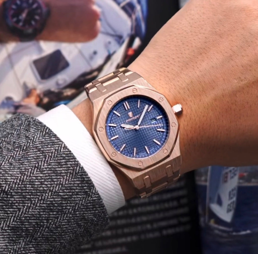 L'Octogone acier, montre à index bâton et boîtier octogonal – L'Heure Juste