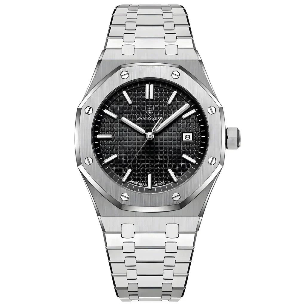 Montre L'Octogone en acier, lunette octogonale à vis apparentes – L'Heure Juste