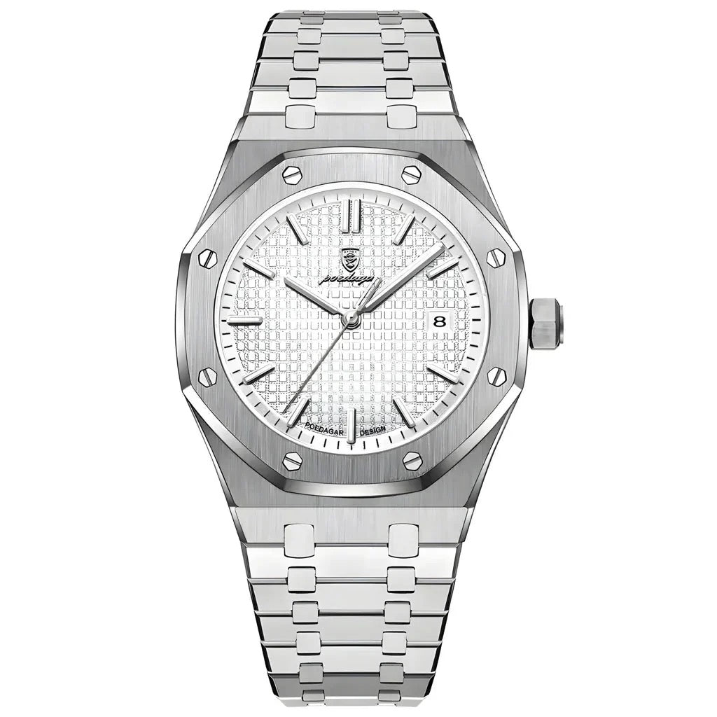 Montre L'Octogone en acier, bracelet intégré au boîtier – L'Heure Juste