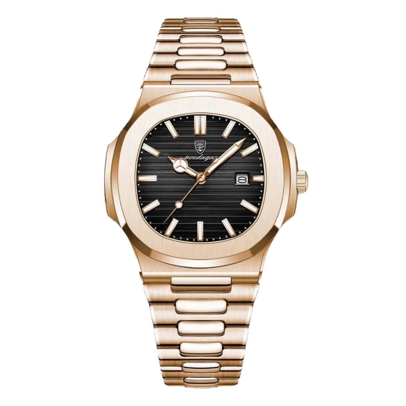 L'Aurore, montre habillée acier et or rose à index bâton – L'Heure Juste