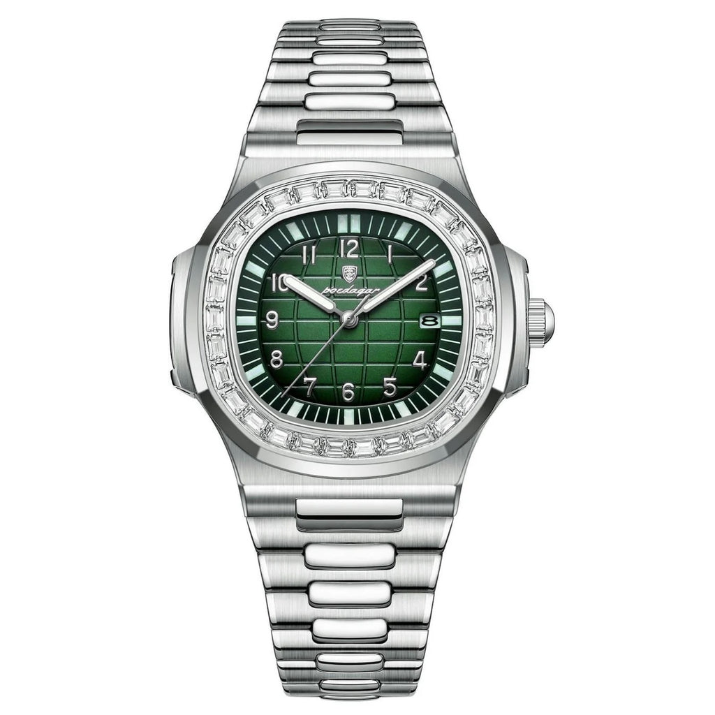 Montre L'Éclat en acier, cadran quadrillé et bracelet intégré – L'Heure Juste