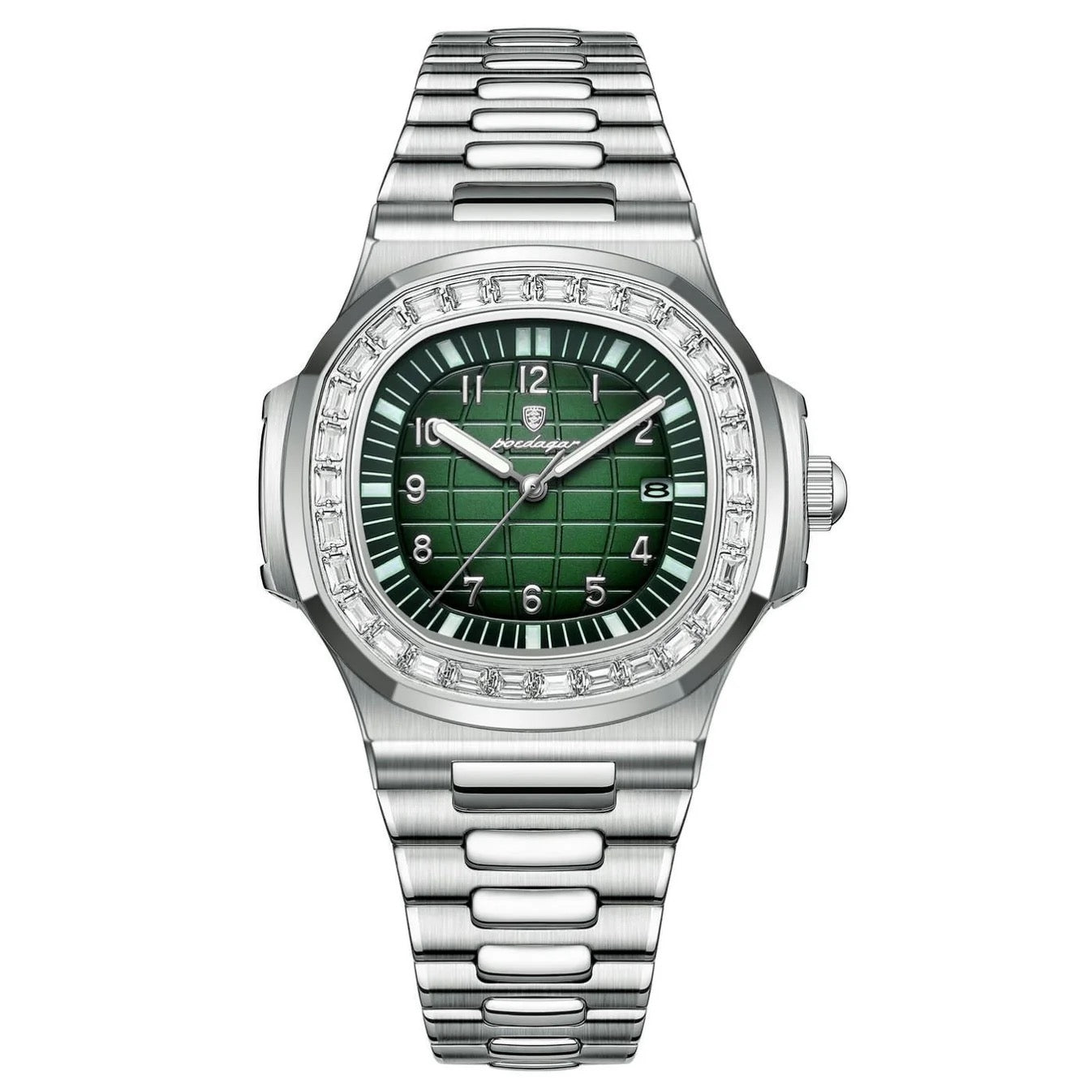 Montre L'Éclat en acier, cadran quadrillé et bracelet intégré – L'Heure Juste