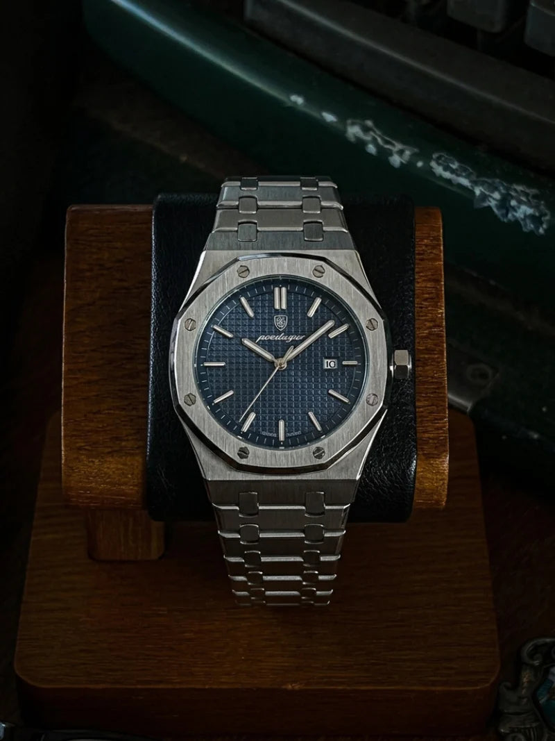 L'Octogone, montre acier à lunette octogonale vissée – L'Heure Juste